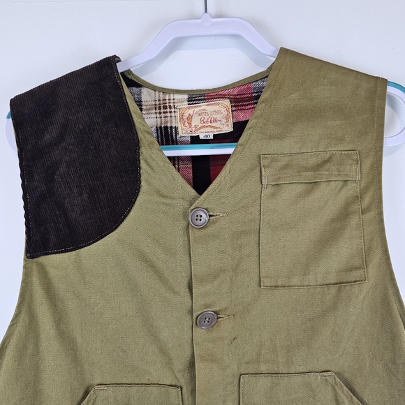 VINTAGE 40s Bob Allen Vest Hunting Shooting Skeet Trap Canvas Flannel Size 40 - Picture 2 of 13